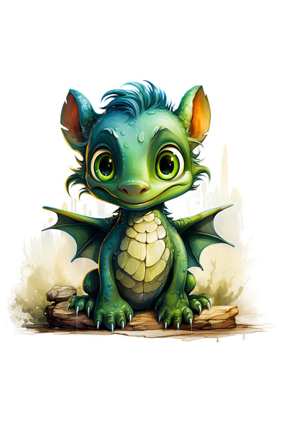StoryGift Romania Sticker Adeziv 90CM cu un dragonas verde, ilustratie, vesel...