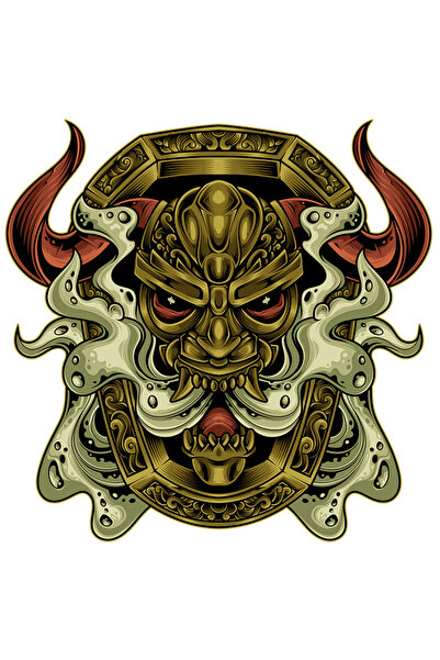 StoryGift Romania Sticker Autocolant 70CM Cu Demon, Coarne, Coif, Rama Ornamentala, Colti, cu Margini Albe, PVC