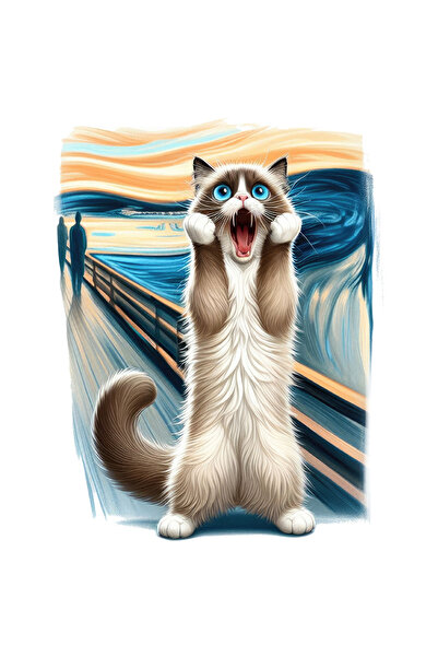 StoryGift Romania Sticker Autocolant 70CM cu pisica speriata, tablou, ilustratie, pictura, uimita cu Margini Al