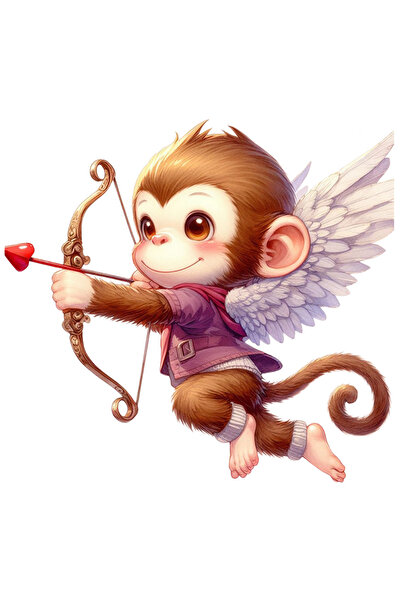 StoryGift Romania Sticker Adeziv 90CM cu o maimutica Cupidon, ilustratie, trage cu arcul, indragostire, aripi, V