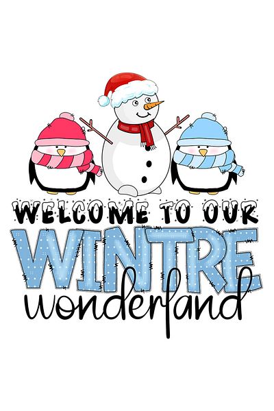 StoryGift Romania Sticker Eticheta 40CM cu pinguini si om de zapada cu mesajul "Welcome to our Winter wonderland