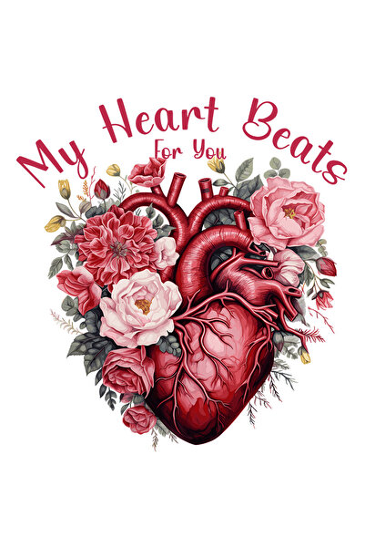 StoryGift Romania Sticker Autocolant 70CM cu o inima inconjurata de flori cu mesajul "My Heart Beats for You", i