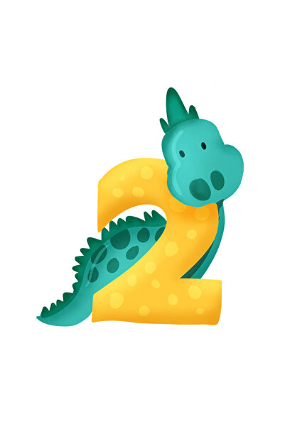 StoryGift Romania Sticker Adeziv 90CM cu un dinozaur cu cifra 2, ilustratie, ...