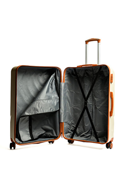 Travel POLO Medium trolley, TRAVEL POLO, 67x41x29cm, A1005, checked luggage. ABS suitcase, Cream / Tobacco