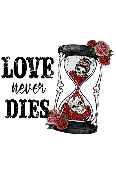 StoryGift Romania Sticker Cu Mesajul "love Never Dies", Clepsidra, Cranii, Tr...