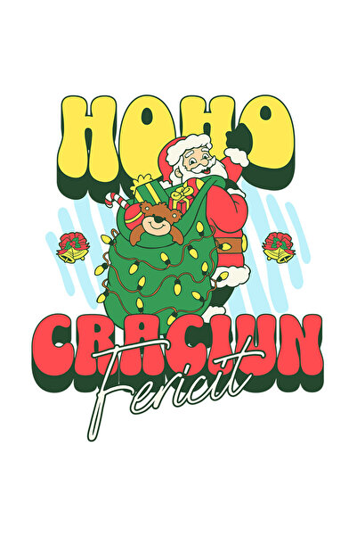 StoryGift Romania Sticker Eticheta 50CM cu Mos Craciun Cu Sac Verde Cadouri C...