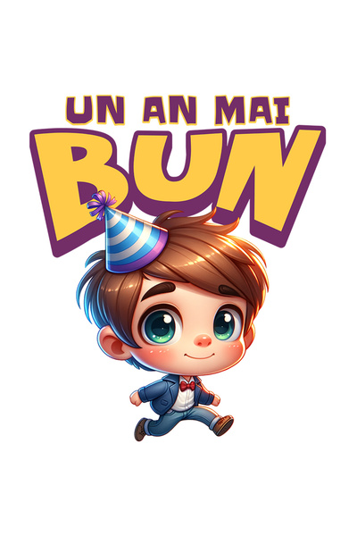 StoryGift Romania Sticker Eticheta 40CM Adeziv Un an mai fabulos, copil cu coif aniversare La Multi Ani cu Margi