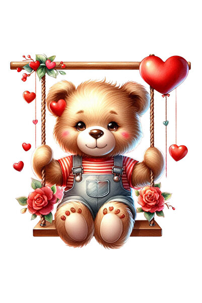 StoryGift Romania Sticker Adeziv 90CM cu un ursulet care se da in leagan, ilustratie, inimioare, iubire, afectiu