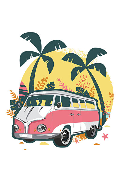 StoryGift Romania Sticker Adeziv 90CM Cu Rulota In Apus De Soare, Copaci Tropicali, Vara, Vacanta, Aventura, Dez