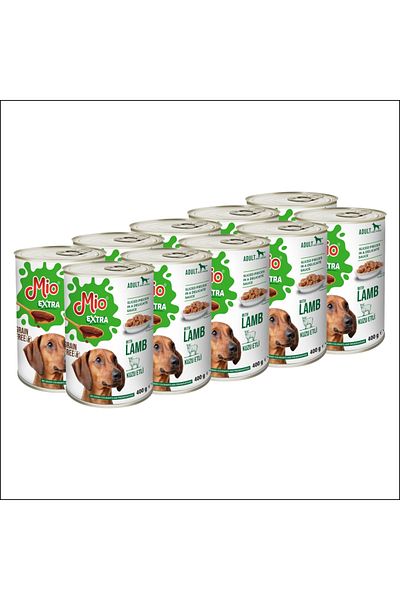 MİO Conserva caini❤️ 400 g, Mio Extra Dog, Mancare umeda caini adulti⭕, Super Premium, Completa, cu miel