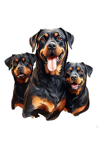 StoryGift Romania Sticker Adeziv 90CM cu niste caini Rottweiler, ilustratie, jucausi, bucurosi, pentru iubitorii