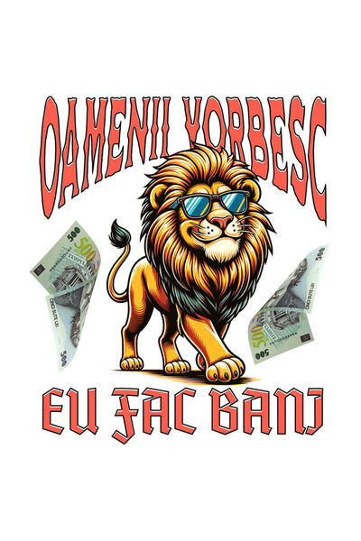 StoryGift Romania Sticker Autocolant 70CM cu Leu Fercit Cu ochelarii de Soare, bancnote 500 ron, text Oamenii Vo