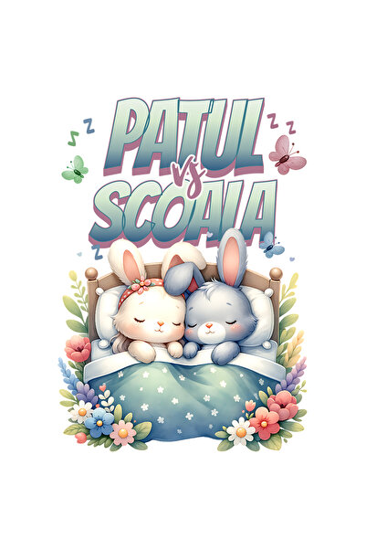 StoryGift Romania Sticker Adeziv 90CM Adeziv Patul vs. Scoala_ Batalia diminetilor iepurasi cu Margini Albe, PV