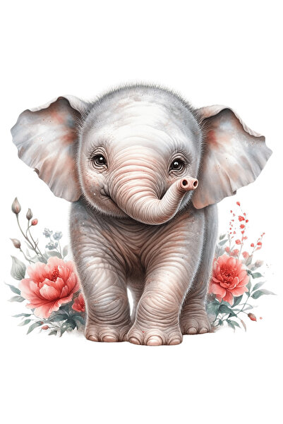 StoryGift Romania Sticker Eticheta 50CM cu un pui de elefant care sta in natu...