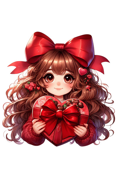 StoryGift Romania Sticker Adeziv 90CM cu o fetita dragalasa care a primit un cadou, ilustratie, cutie cu bomboan