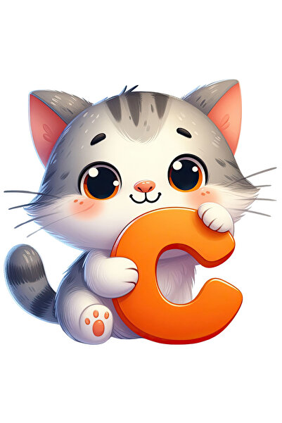 StoryGift Romania Sticker Autocolant 70CM cu un pisoi cu litera "C", ilustratie, pentru copii, scoala, elev, scr