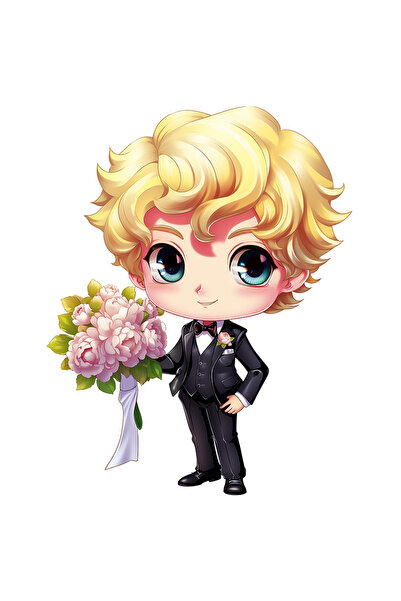 StoryGift Romania Sticker Autocolant 70CM cu un baiat vesel la costum, ilustratie, nunta, eveniment special, buc