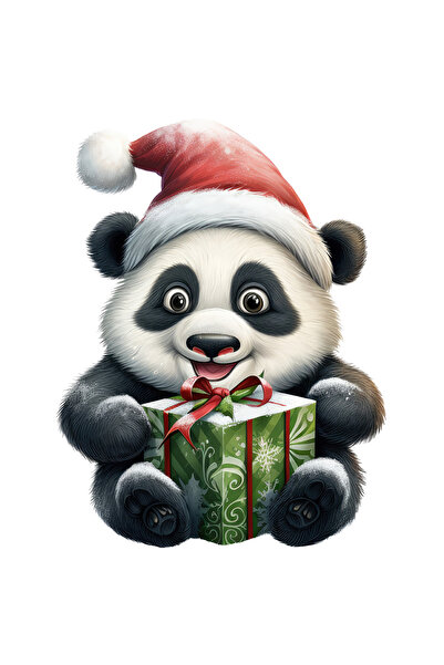 StoryGift Romania Sticker Adeziv 90CM cu un urs Panda care poarta o caciula de Craciun, ilustratie, a primit un