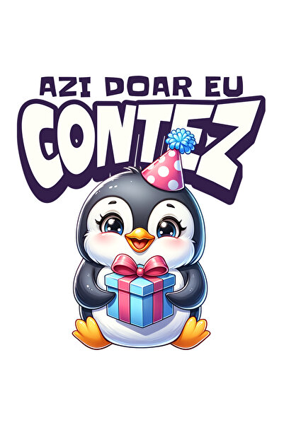 StoryGift Romania Sticker Adeziv 90CM Adeziv Azi doar eu contez, pinguin cu c...
