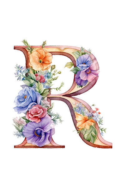 StoryGift Romania Sticker Autocolant 70CM cu litera "R", ilustratie, pentru copii, scoala, elev, flori, abecedar