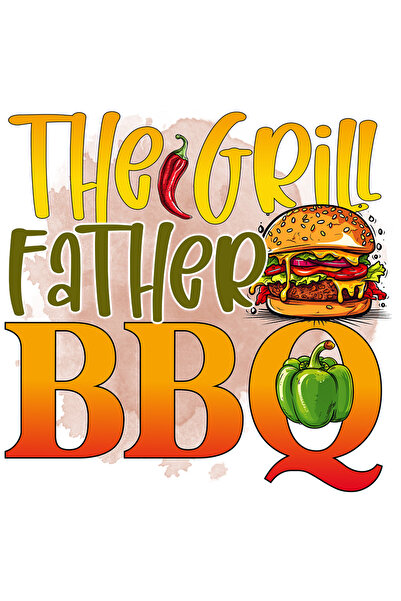 StoryGift Romania Sticker Cu Mesajul "the Grill Father, Bbq", Gatit, Ilustratie, Bucatarie, Friptura, Gratar