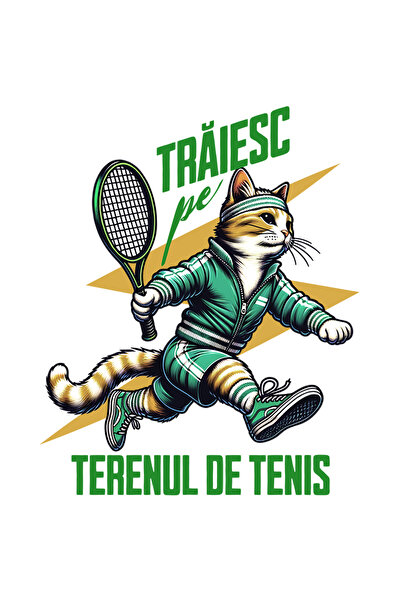 StoryGift Romania Sticker Eticheta 50CM Adeziv Pisica sportiva jucand tenis s...