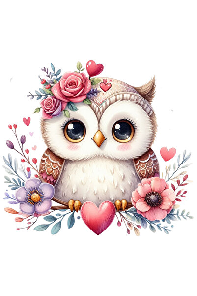 StoryGift Romania Sticker Cu O Bufnita Dragalasa, Vesela, Fericita, Flori, In...