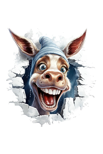 StoryGift Romania Sticker Cu Un Magar Vesel Care Scoate Capul Prin Perete, Il...