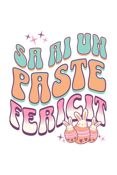 StoryGift Romania Sticker Autocolant 70CM cu Oua Colorate Cu Iepuri Albi, design Multicolor Text Sa Ai Un Paste