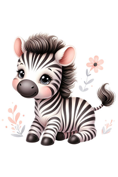 StoryGift Romania Sticker Adeziv 90CM cu o zebra micuta, vesela, ilustratie, floare, plante, natura, jungla, cop