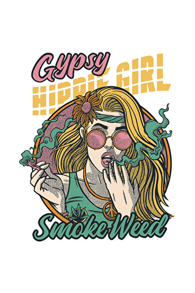 StoryGift Romania Sticker Adeziv 90CM Gypsy Hippie Girl Smoke Weed, cu Margin...