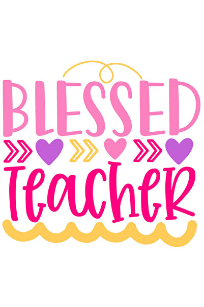 StoryGift Romania Sticker Eticheta 40CM Cu Text In Engleza Blessed Teacher, Inimi Colorate, Profesor, Indrumator