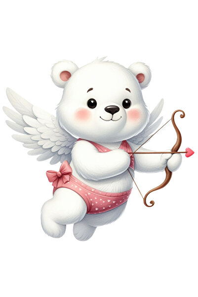 StoryGift Romania Sticker Eticheta 40CM cu un ursulet alb care trage cu arcul, ilustratie, Cupidon, Valentine's