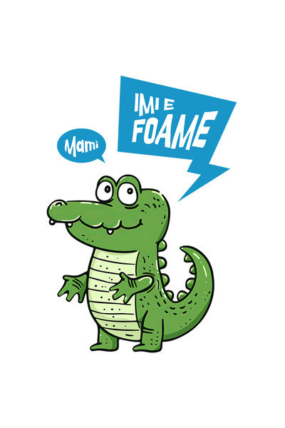 StoryGift Romania Sticker Autocolant 70CM cu Crocodil Vesel animat Text Haios Mami, Imi E Foame, Copii, Mancare