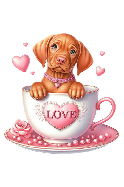 StoryGift Romania Sticker Eticheta 40CM cu un catel fericit, ilustratie, inimi, timid, pentru iubitorii de anima