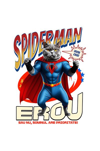 StoryGift Romania Sticker Adeziv 90CM cu British Shorthair Caine In Costum de SpiderMan cu Pelerina, Erou Noctu