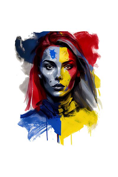 StoryGift Romania Sticker Eticheta 40CM Cu Pictura Curgatoare Chip Portret Fata Par Lung, Steagul Romaniei, Alba
