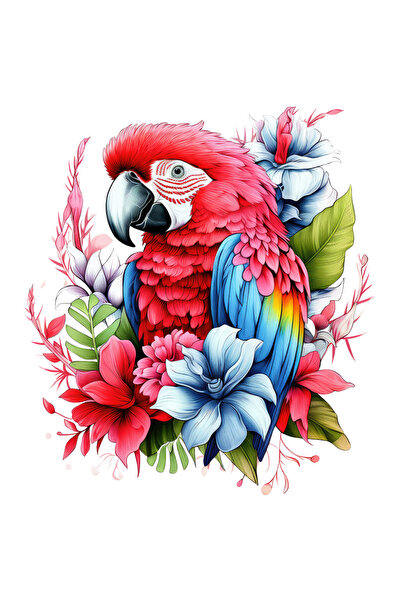 StoryGift Romania Sticker Autocolant 70CM cu un papagal in natura, ilustratie, abstract, pasare, ingana, flori,