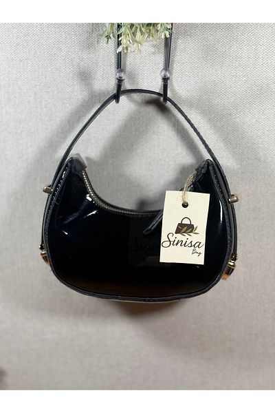 SİNİSA BAG Women's Shiny Patent Leather Mini Adjustable Handle Evening Dress Bag (Mini Size Available)