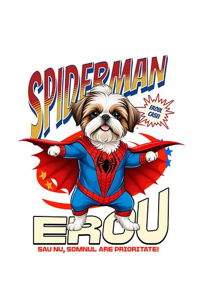 StoryGift Romania Sticker Adeziv 90CM cu Shih Tzu Caine In Costum de SpiderMan cu Pelerina, Erou Nocturn, Desene