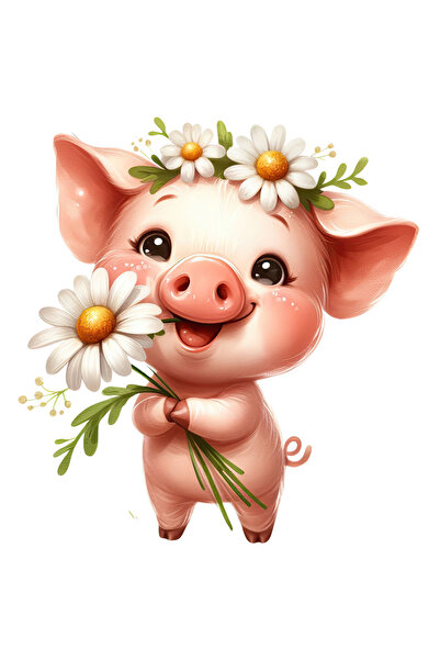 StoryGift Romania Sticker Eticheta 50CM cu un purcelus, floricele albe, vesel...