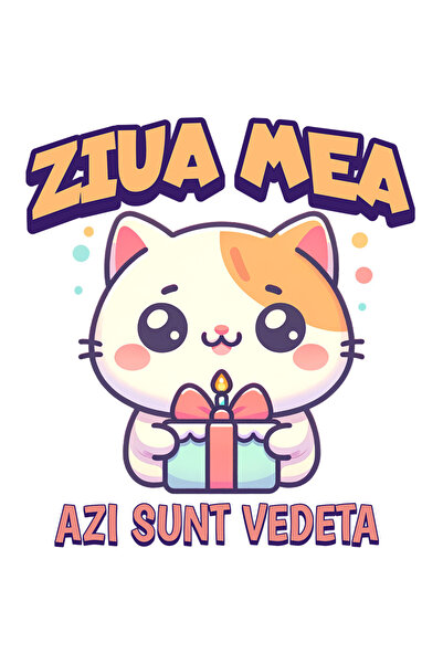 StoryGift Romania Sticker Eticheta 50CM cu Pisica Roz Cu Tort Cu Funda Si Lum...