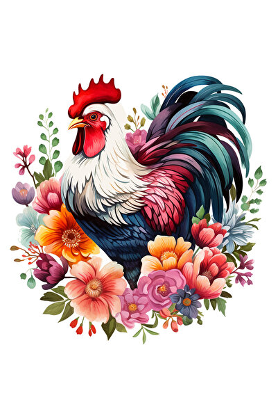 StoryGift Romania Sticker Adeziv 90CM cu un cocos serios, ilustratie, flori divers colorate, pasare, natura, pla