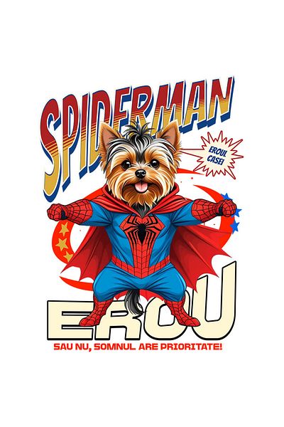 StoryGift Romania Sticker Adeziv 90CM cu Yorkshire Terrier Caine In Costum de SpiderMan cu Pelerina, Erou Noctur