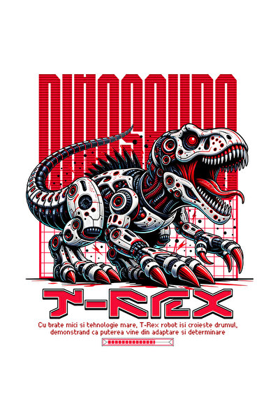 StoryGift Romania Sticker Eticheta 50CM Dinozaur T-REX Robot in Actiune cu Margini Albe, PVC Vinyl 50 cm