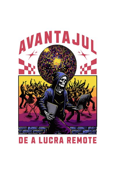 StoryGift Romania Sticker Adhesive the advantage of working remotely skeletons in the club with White Borders, PVC Vinyl 70 cm