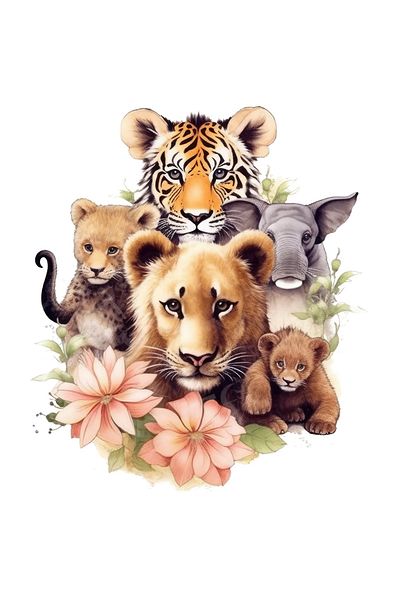 StoryGift Romania Wild Animal Sticker, Illustration, Jungle, Tigers, Poppies, Nature, Plants, Vegeta