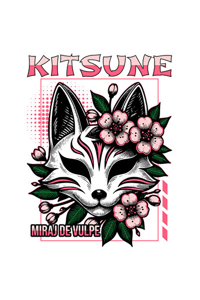 StoryGift Romania Sticker Autocolant 70CM Adeziv Masca Japonia traditionala Kitsune Miraj de vulpe cu Margini Al