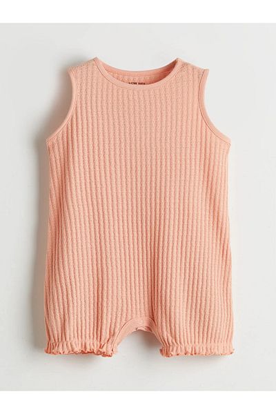 LC Waikiki Pink Textured Baby Girl Combed Cotton Jumpsuit 2-Pack