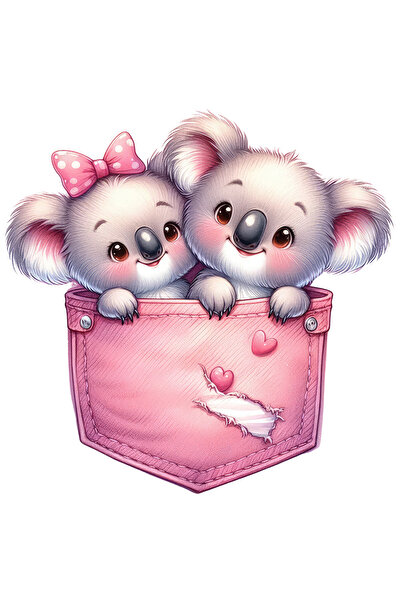 StoryGift Romania Sticker Eticheta 40CM cu 2 ursuleti Koala, ilustratie, in buzunar, veseli, apropiati, inghesui